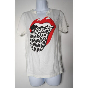 Letluv Tee XS Rollin Stones Tee Shirt White V Neck Anthropologie Band Tee Modal